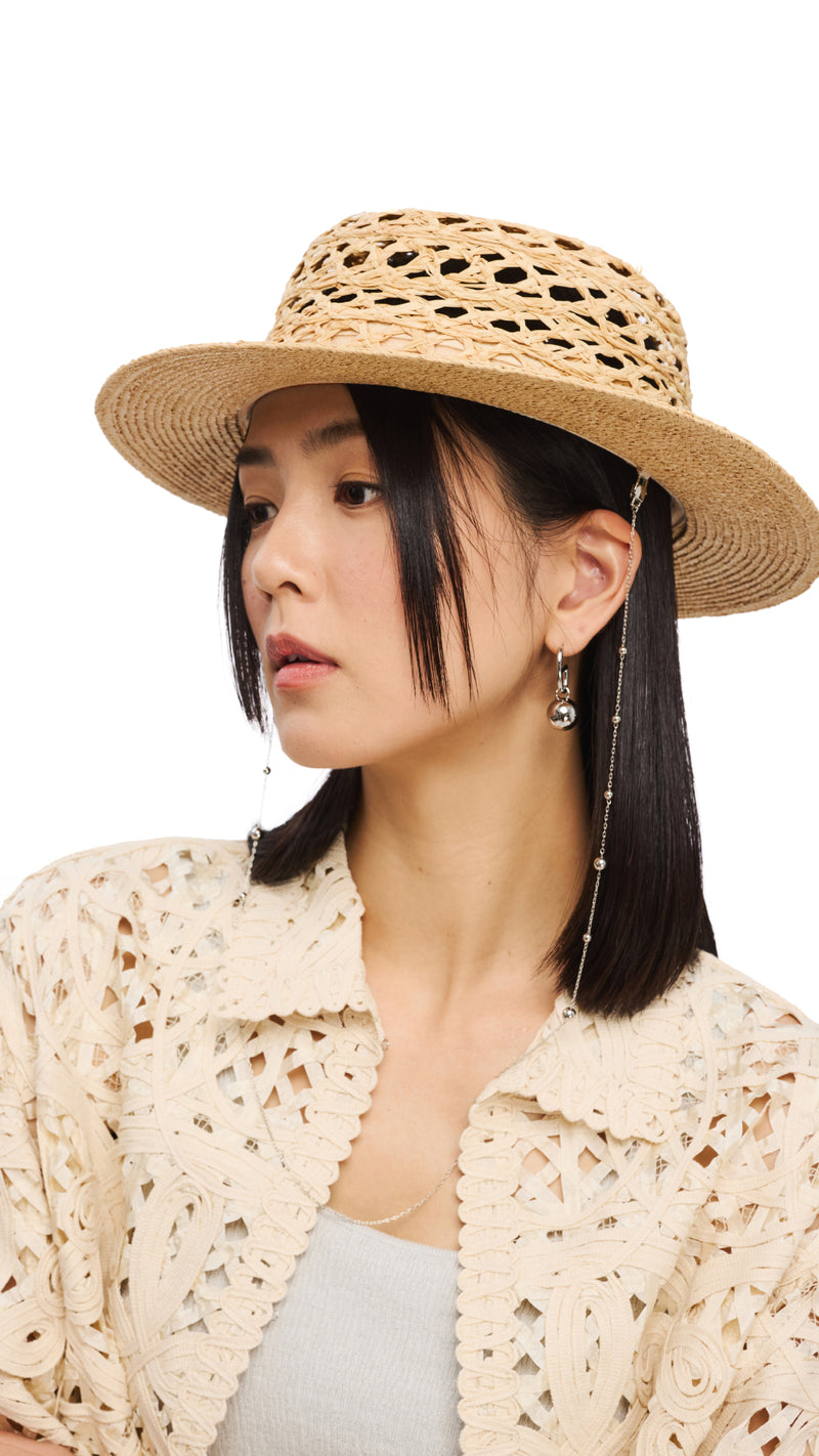 Raffia Straw Hat With Hat Chain
