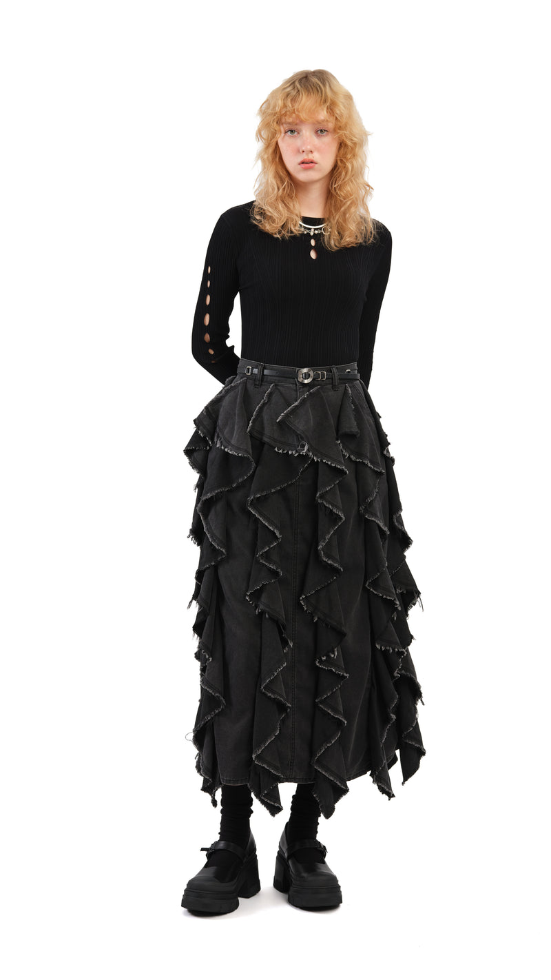Ruffles Denim Skirt