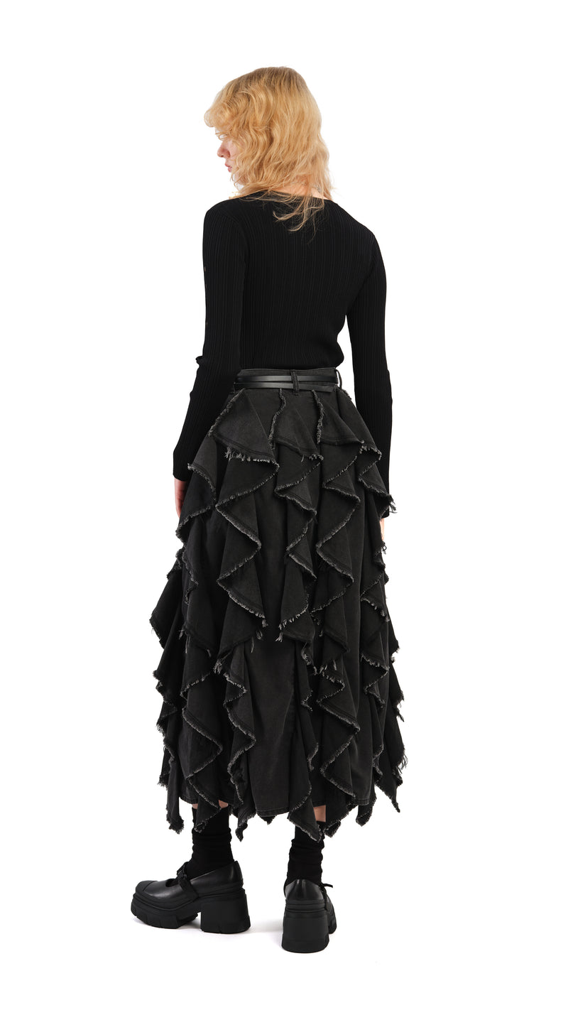 Ruffles Denim Skirt