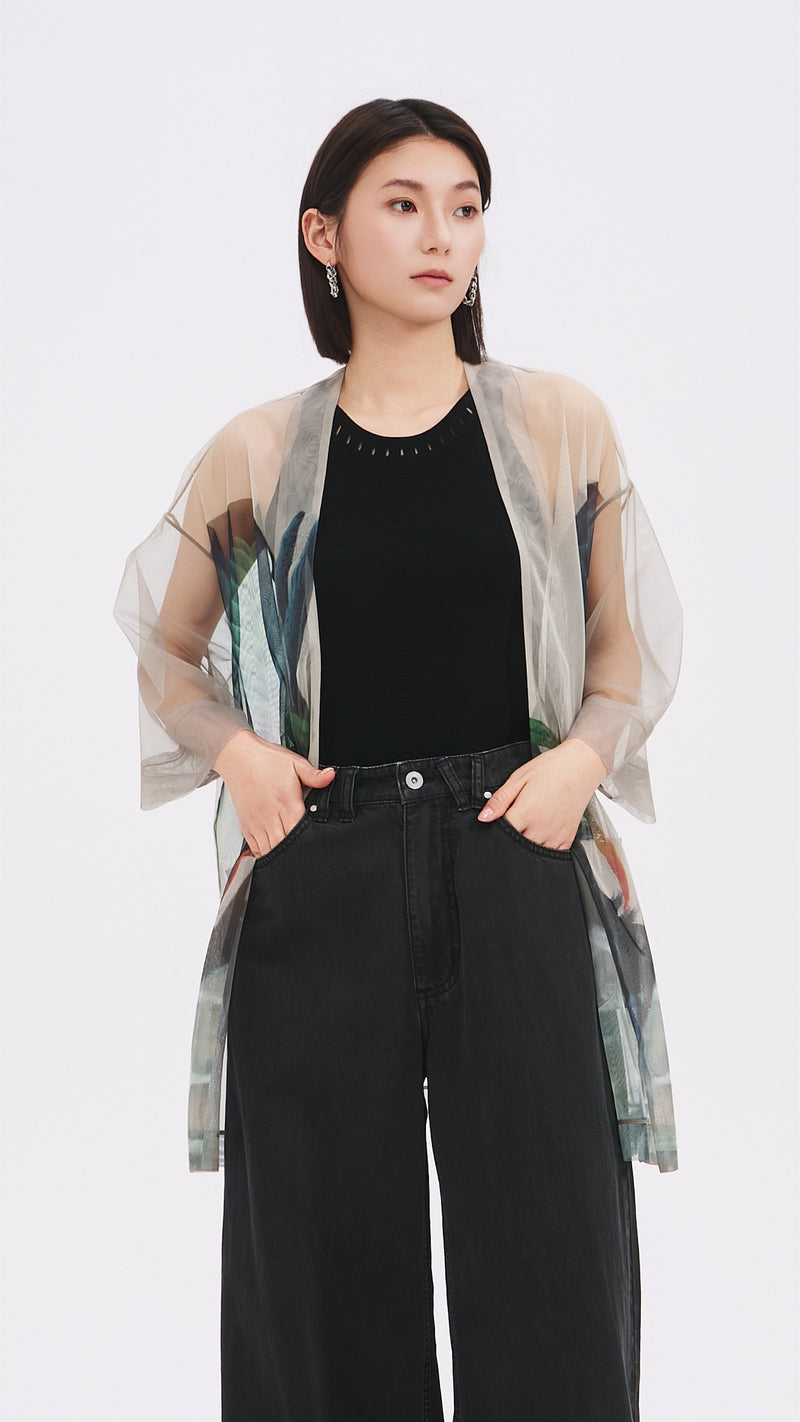 Mariko Enomoto Graphic Printed Mesh Kimono Coat