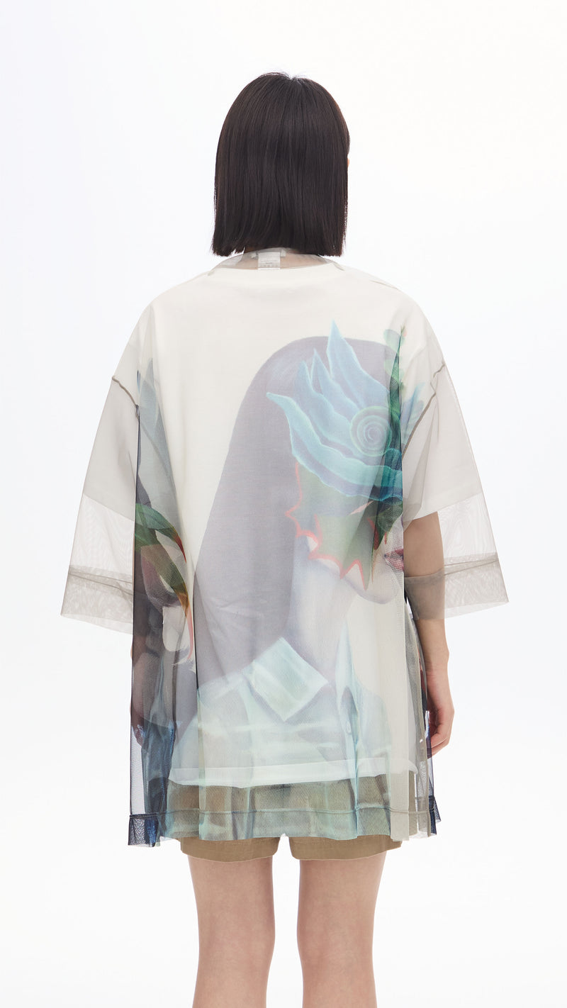 Mariko Enomoto Graphic Printed Mesh Kimono Coat