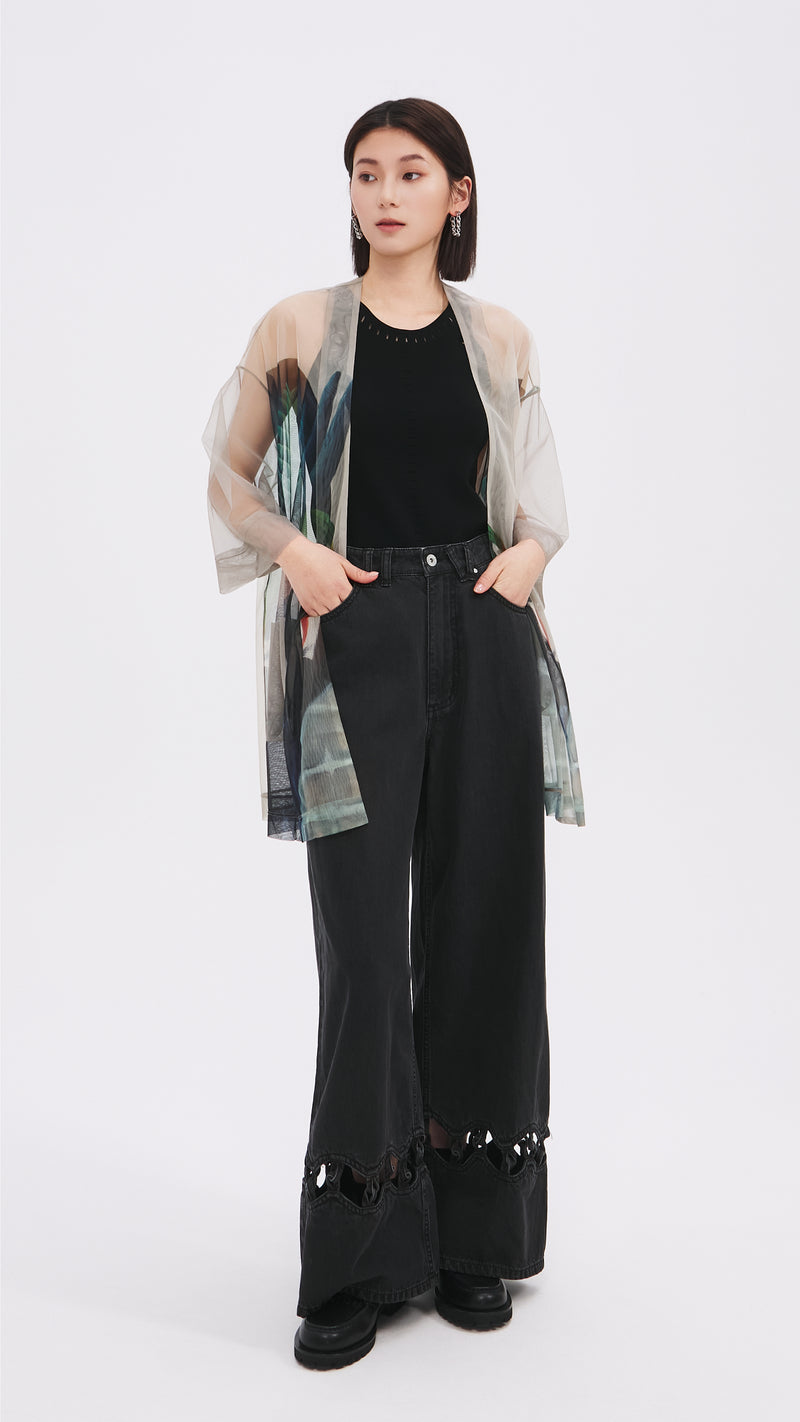 Mariko Enomoto Graphic Printed Mesh Kimono Coat