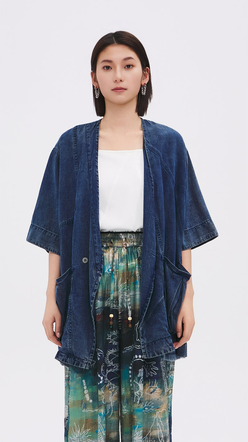 Rebuilt Denim Kimono Jacket
