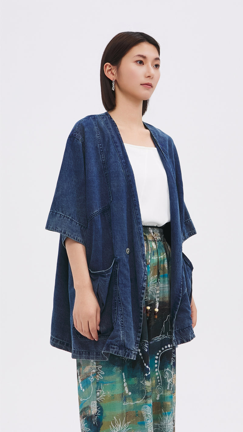 Rebuilt Denim Kimono Jacket