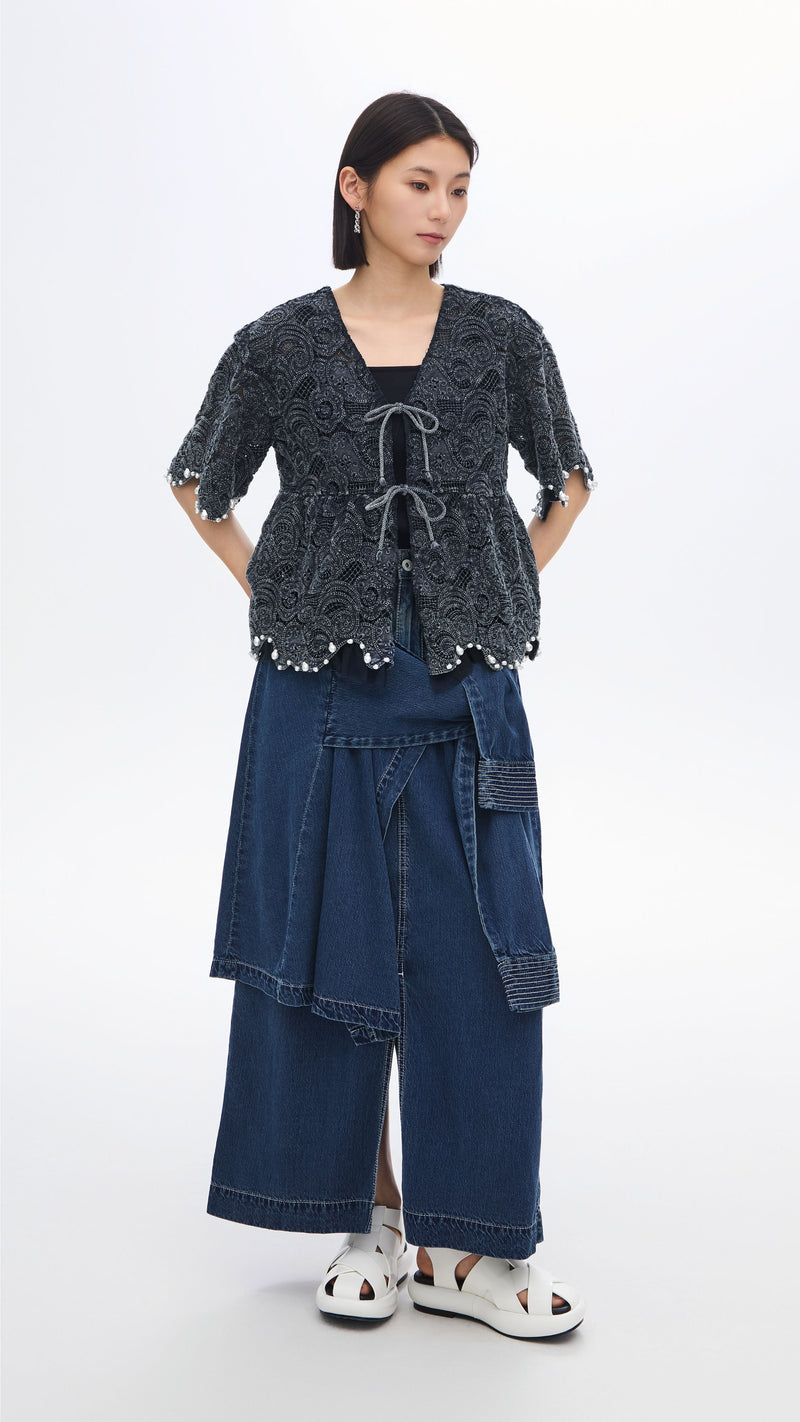 Cold Dye Lace Collarless Jacket