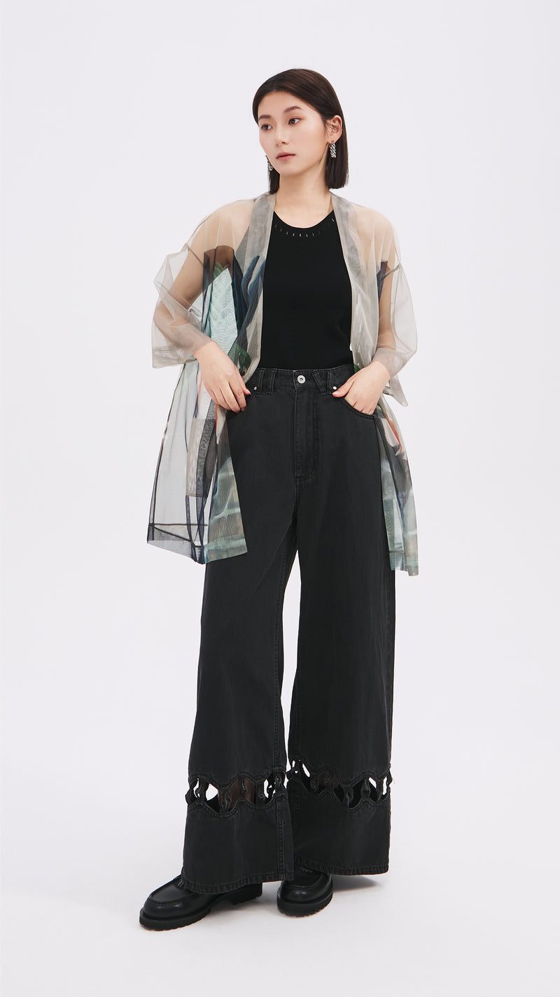 Cut Out Trims Jeans