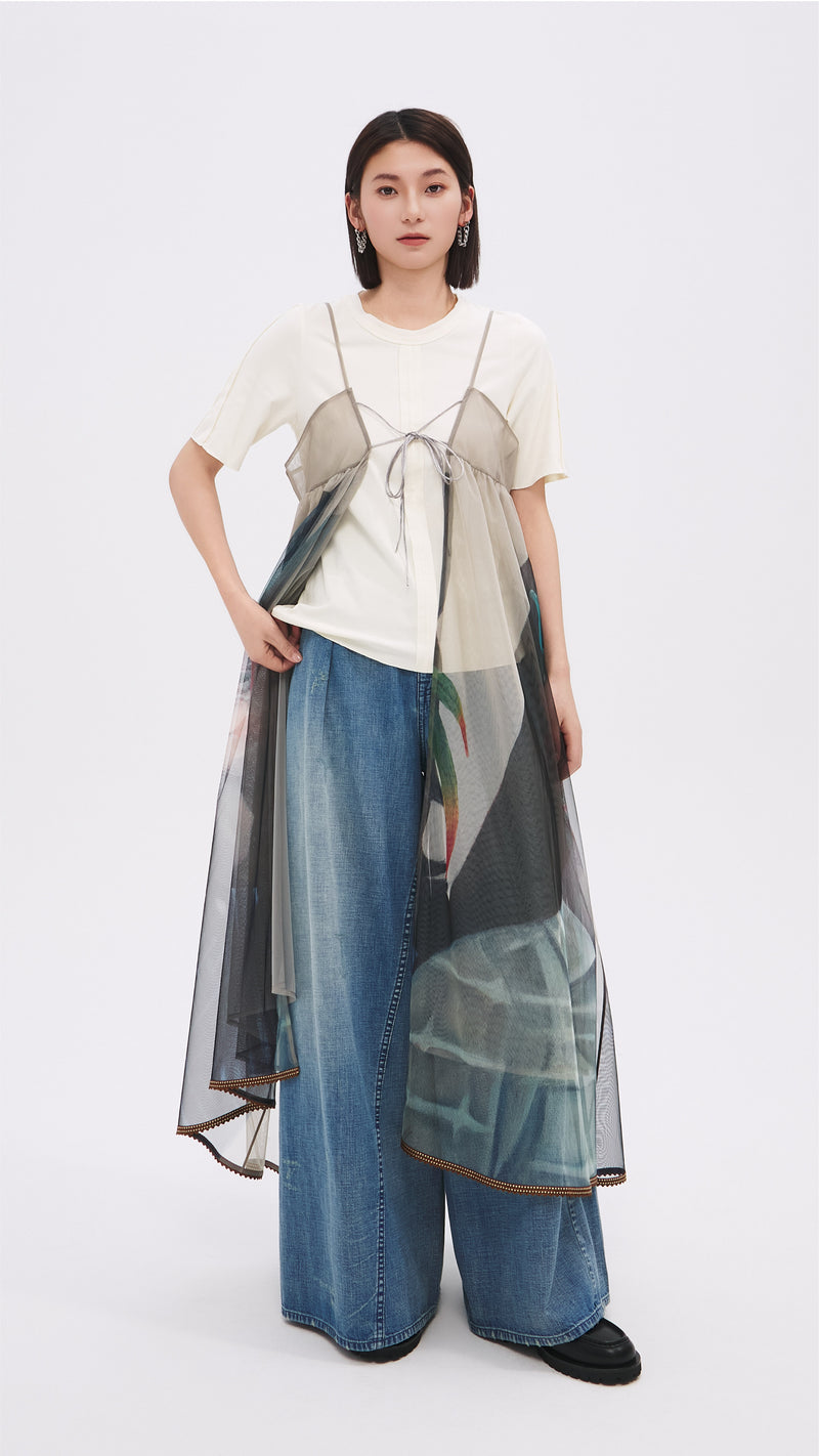 Tucks-trimmed T-Shirt