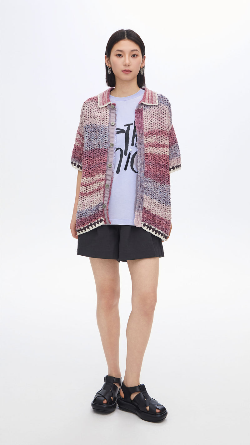 Knitted Space Dye Open Collar Cardigan