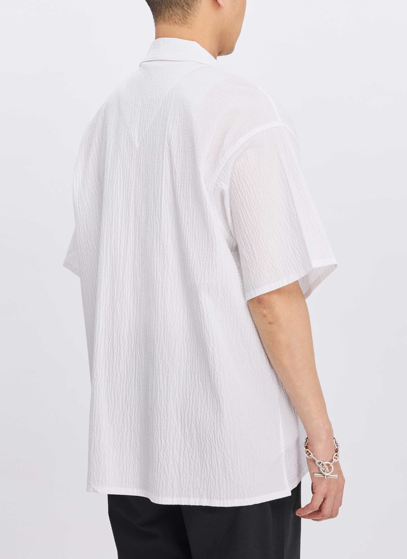 Cotton Nylon Seersucker Open Collar Shirt