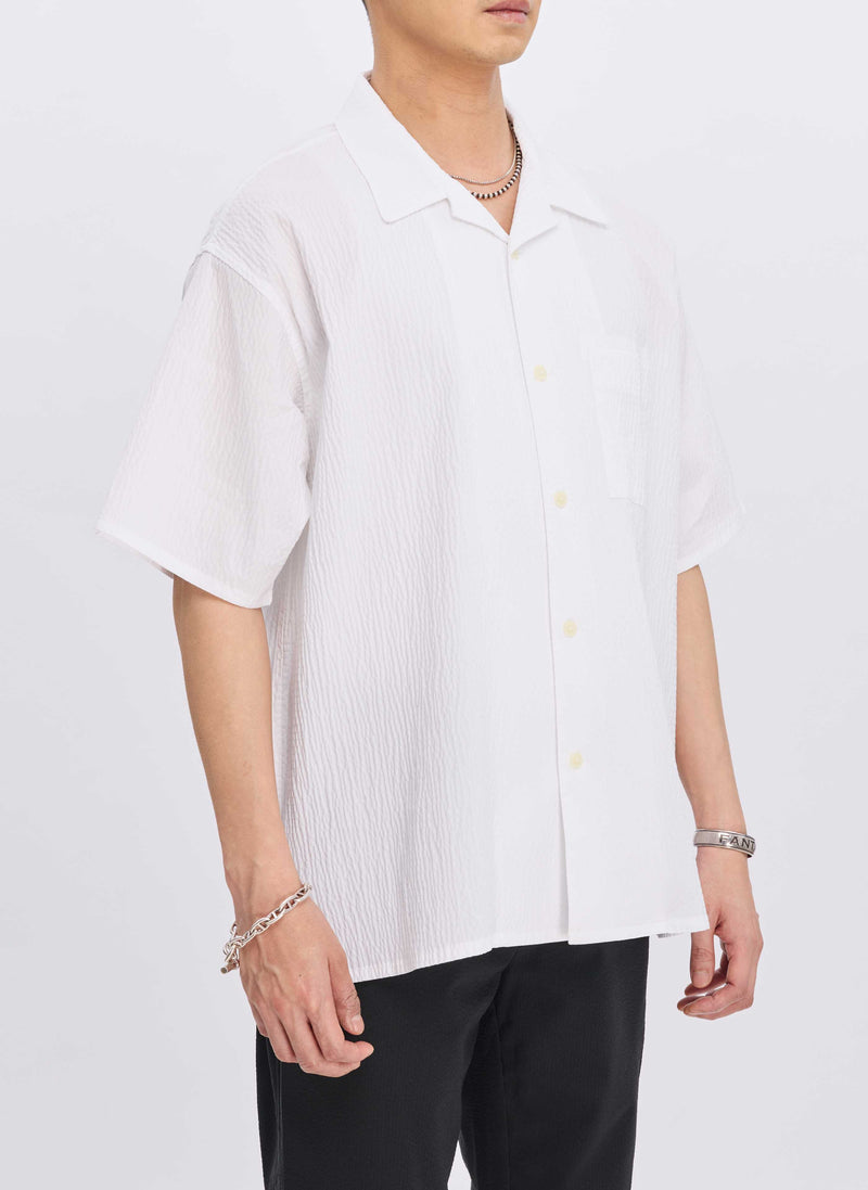 Cotton Nylon Seersucker Open Collar Shirt