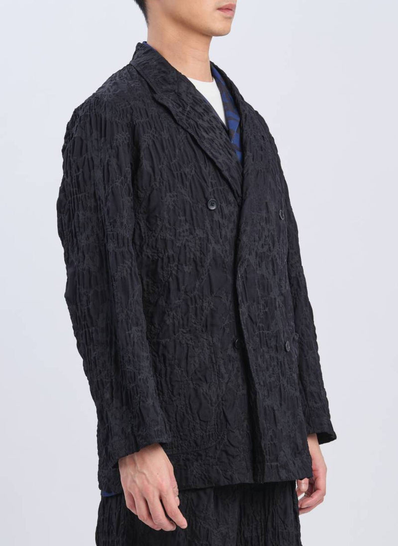 Embossed Fabric Double Breasted Blazer