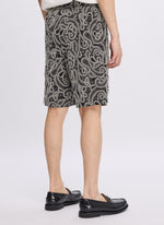 Cotton Embroidery Paisley Double Pleats Shorts
