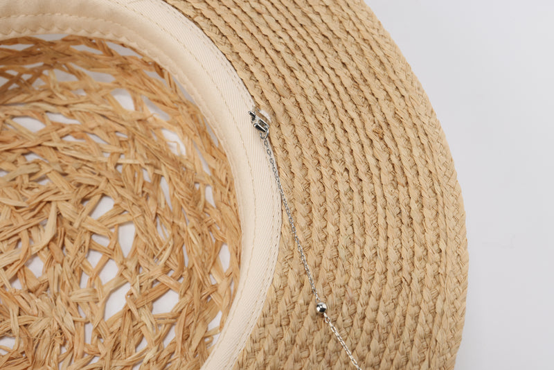 Raffia Straw Hat With Hat Chain